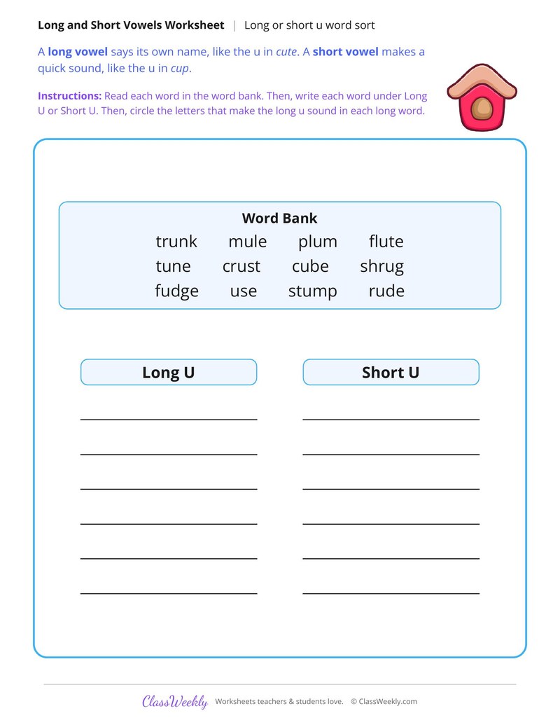 Long or Short U Word Sort