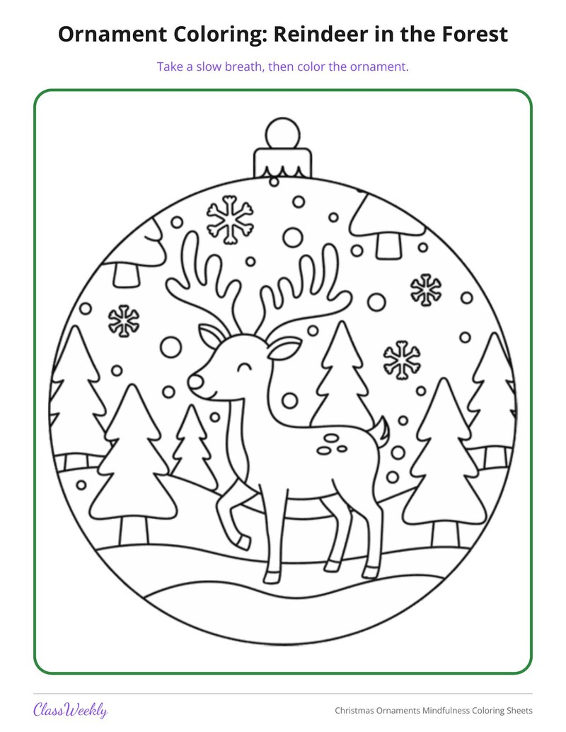 Christmas Ornaments Mindfulness Coloring Sheets