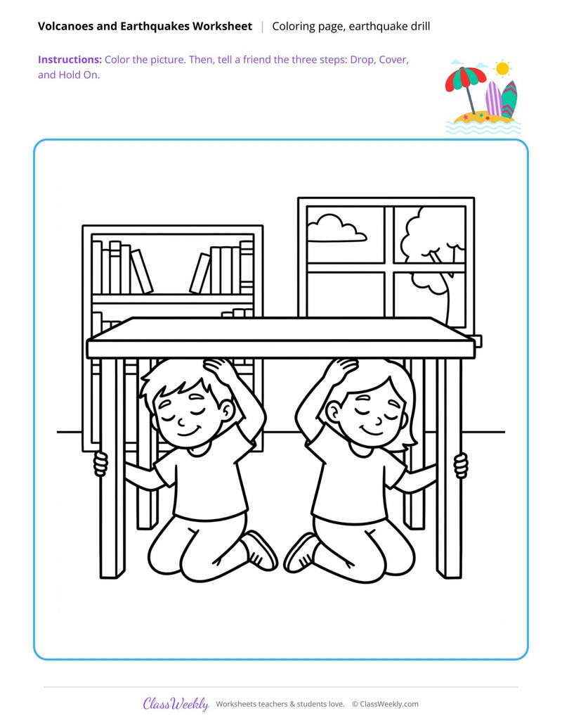 Earthquake Drill Coloring Page