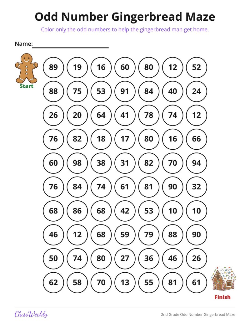 2nd Grade Odd Number Gingerbread Maze