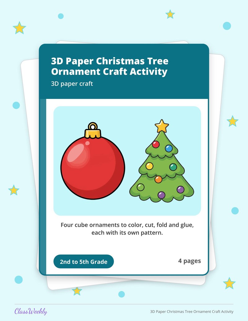 3D Paper Christmas Tree Ornament Craft Activity - Page 1