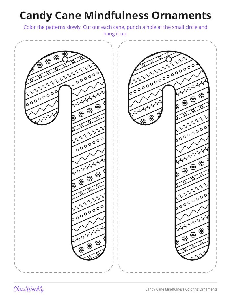 Candy Cane Mindfulness Coloring Ornaments