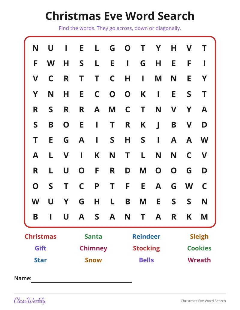 Christmas Eve Word Search
