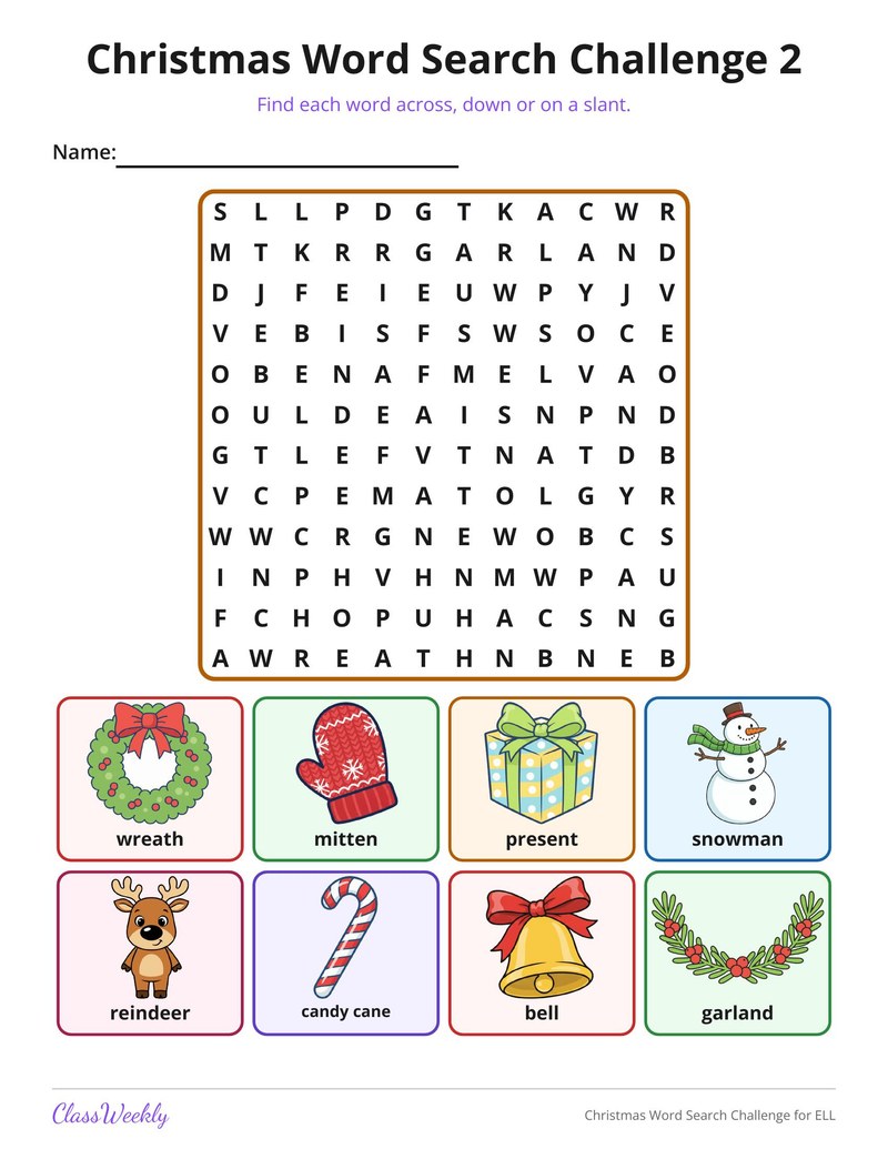 Christmas Word Search Challenge for ELL - Page 2