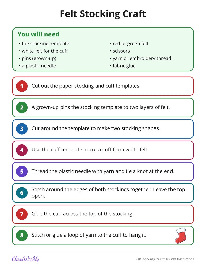 Felt Stocking Christmas Craft Instructions - Page 1