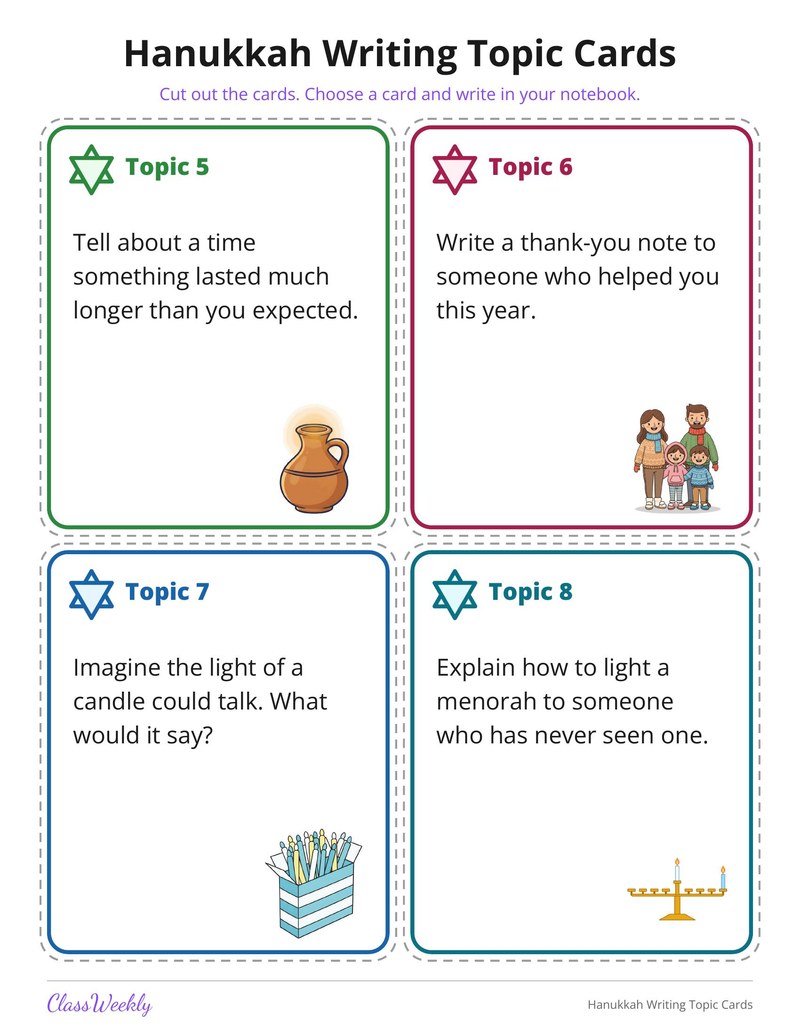 Hanukkah Writing Topic Cards - Page 2