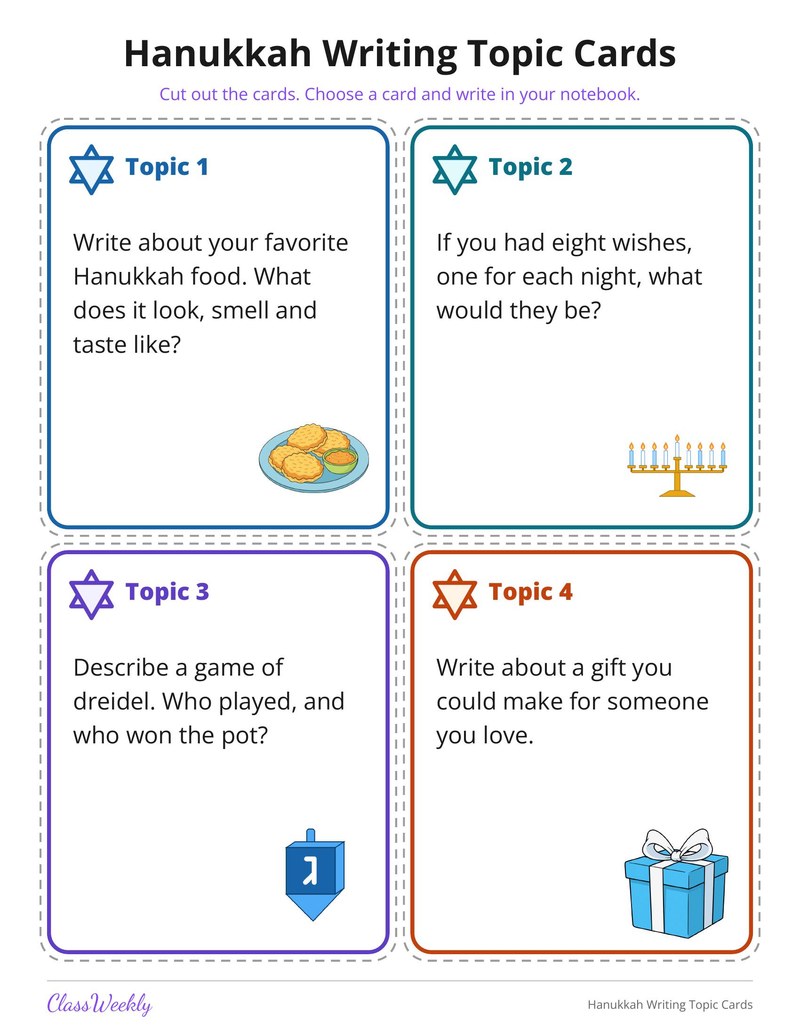 Hanukkah Writing Topic Cards - Page 1