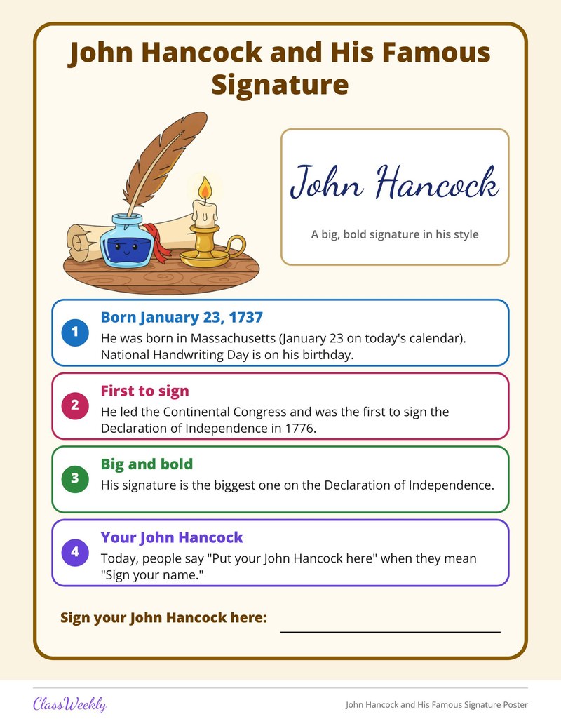 John Hancock and His Famous Signature Poster