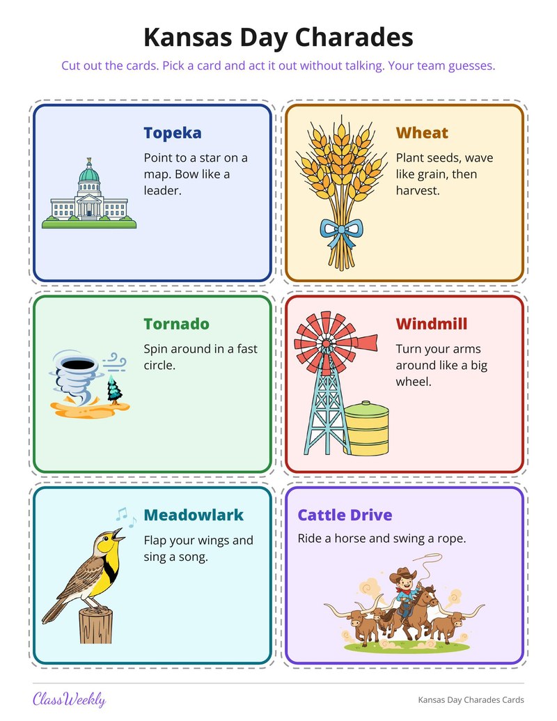 Kansas Day Charades Cards - Page 2