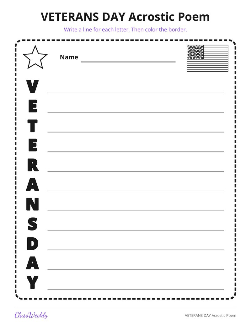 VETERANS DAY Acrostic Poem