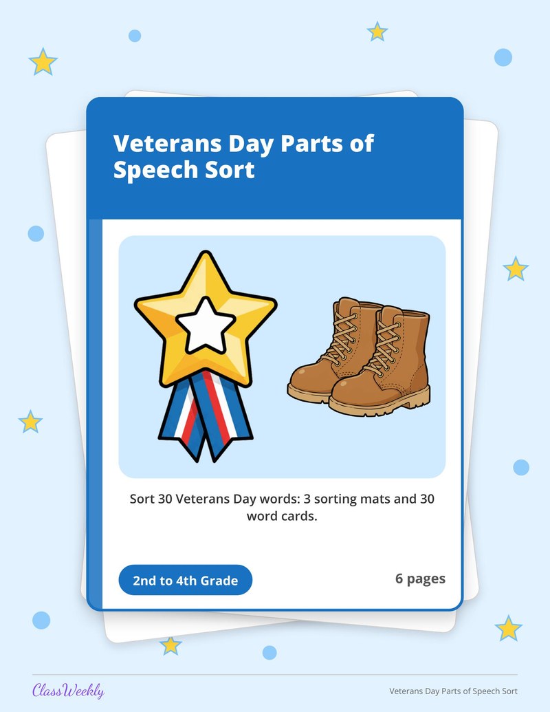 Veterans Day Parts of Speech Sort - Page 1