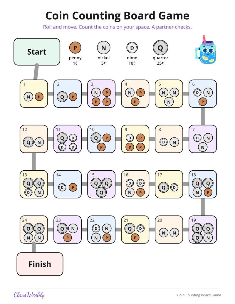 Coin Counting Board Game - Page 1