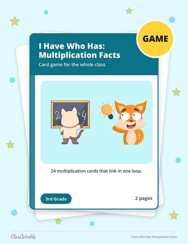 I Have Who Has: Multiplication Facts - Page 1