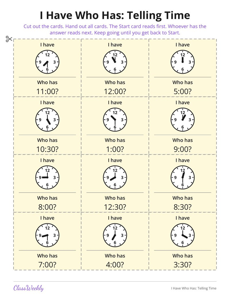 I Have Who Has: Telling Time