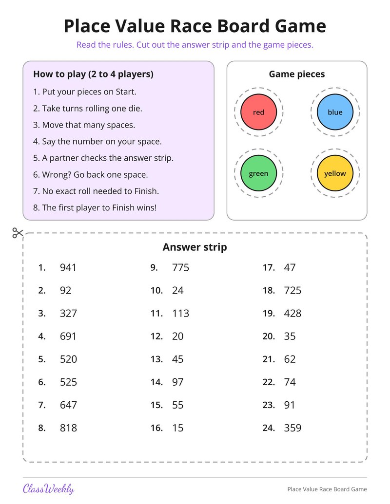 Place Value Race Board Game