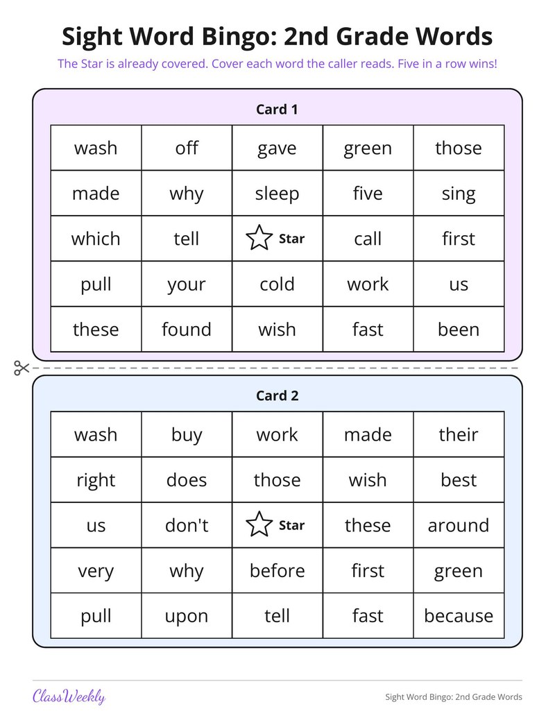 Sight Word Bingo: 2nd Grade Words