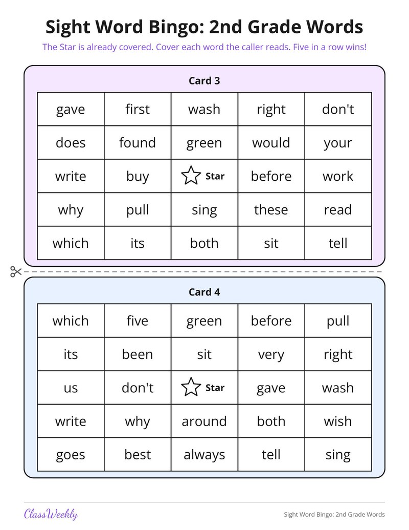 Sight Word Bingo: 2nd Grade Words