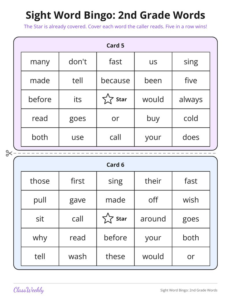 Sight Word Bingo: 2nd Grade Words