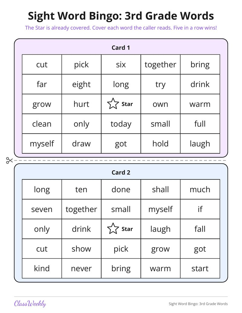 Sight Word Bingo: 3rd Grade Words