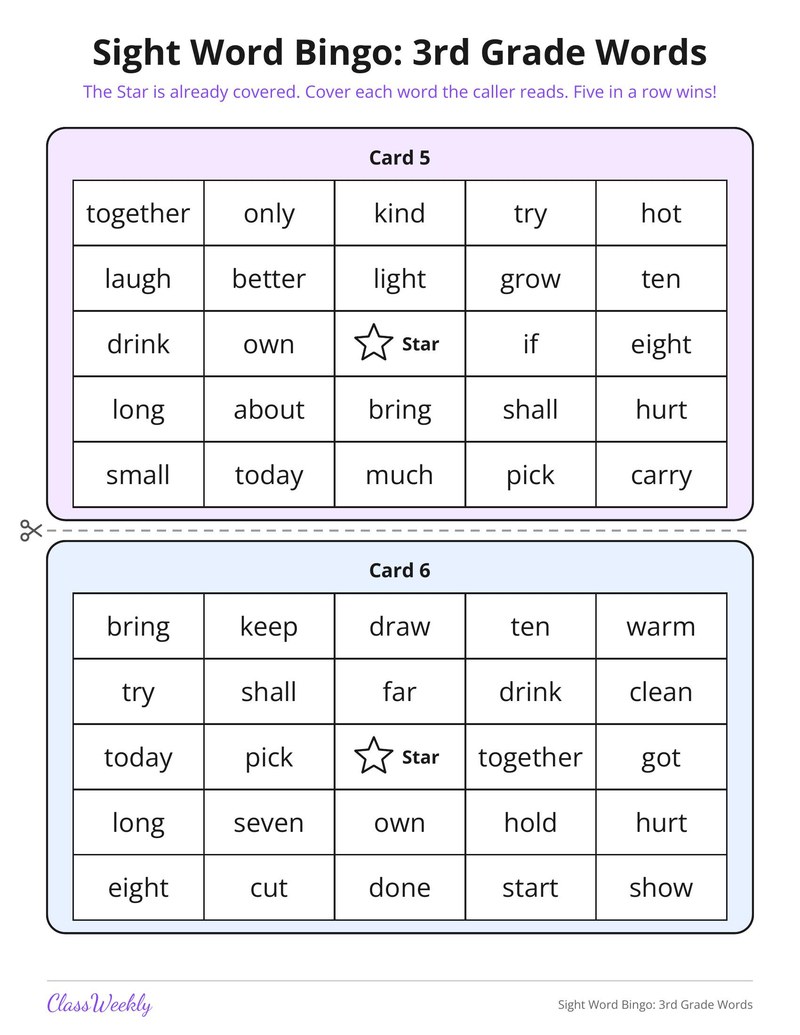 Sight Word Bingo: 3rd Grade Words