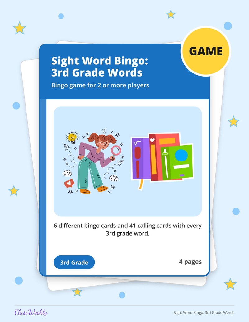 Sight Word Bingo: 3rd Grade Words - Page 1