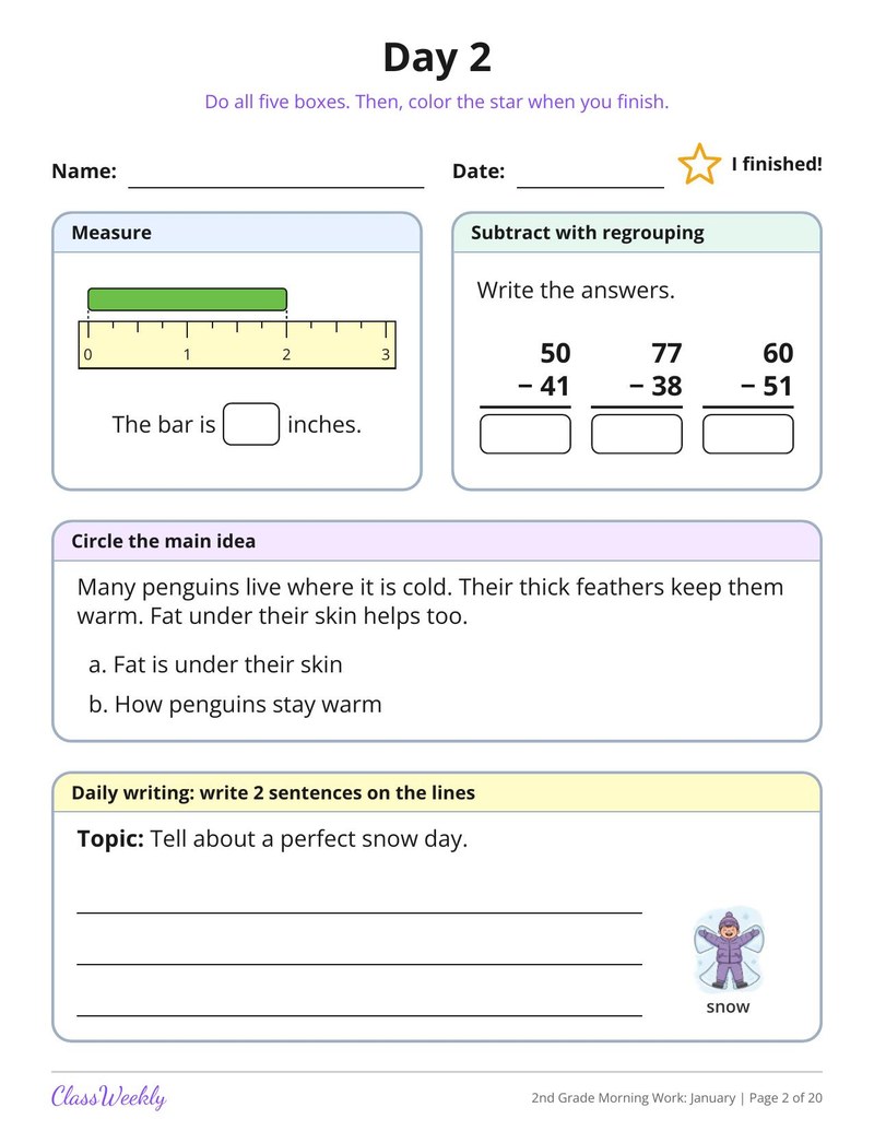 2nd Grade Morning Work: January