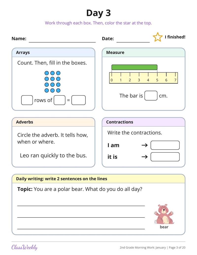 2nd Grade Morning Work: January