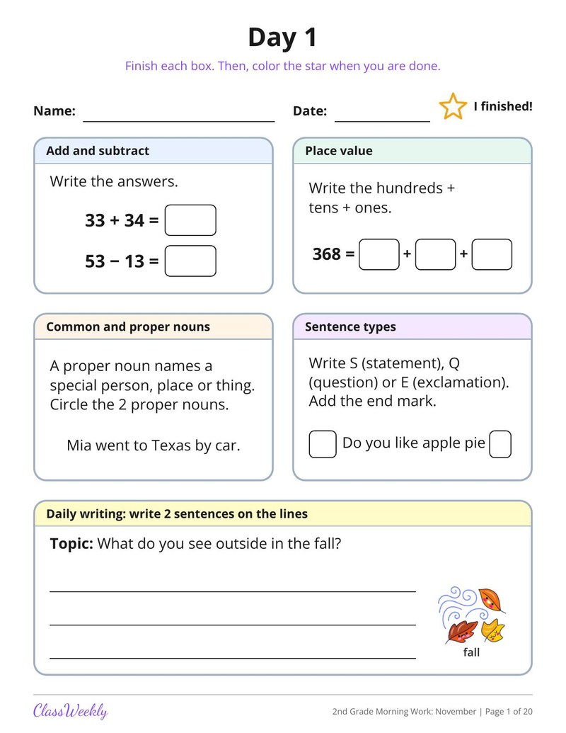 2nd Grade Morning Work: November