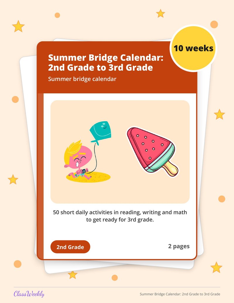 Summer Bridge Calendar: 2nd Grade to 3rd Grade - Page 1