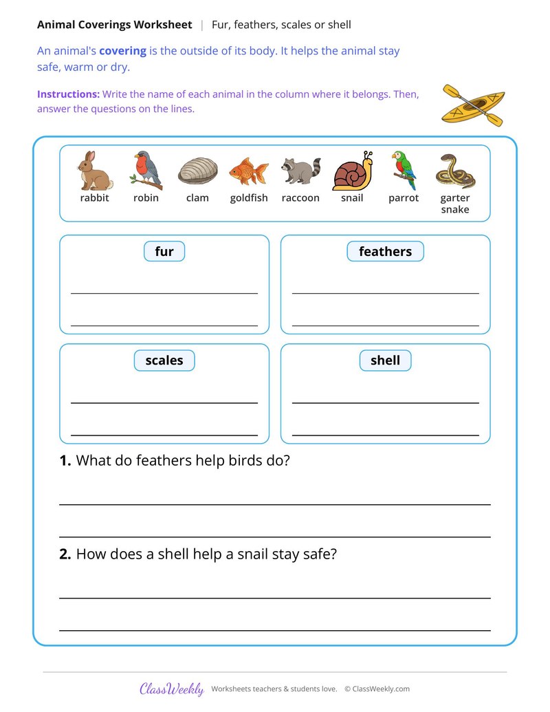 Fur, Feathers, Scales or Shell? Read and Sort - Page 2