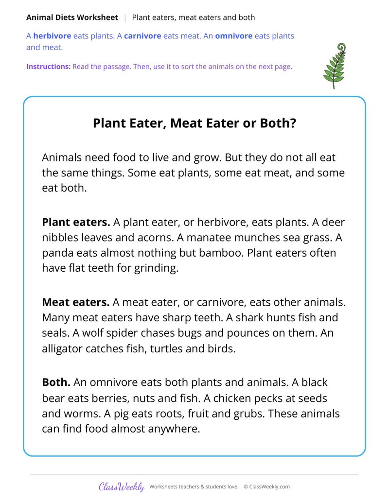 Plant Eater, Meat Eater or Both? Read and Sort - Page 1