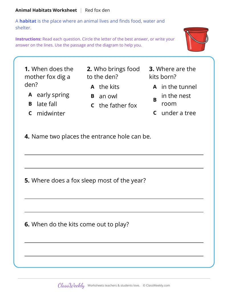Where a Red Fox Makes Its Den, Read and Answer - Page 2