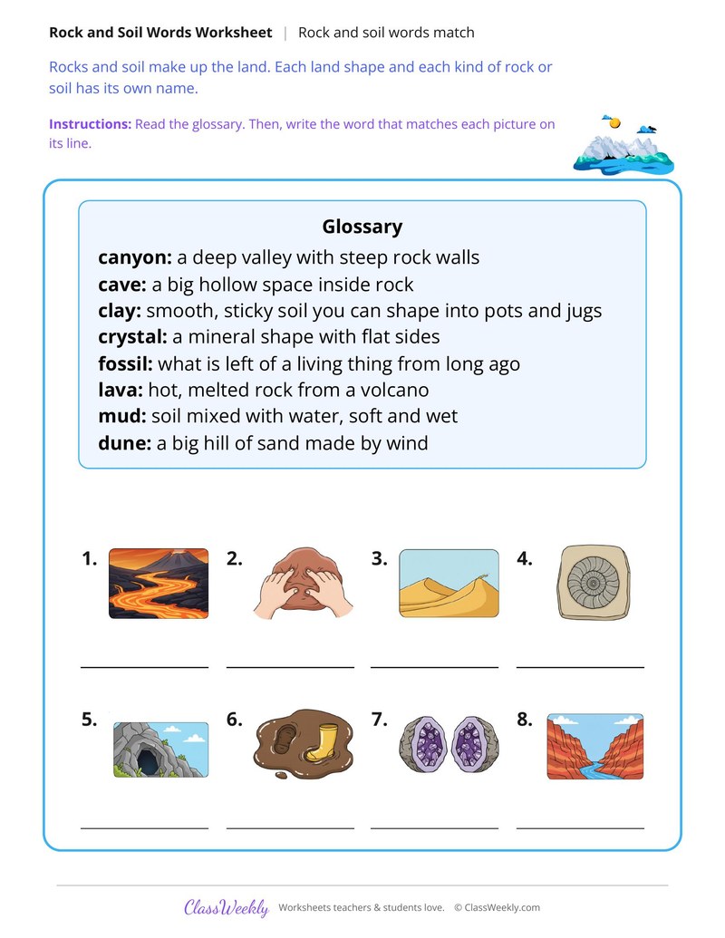 Rock and Soil Words Match