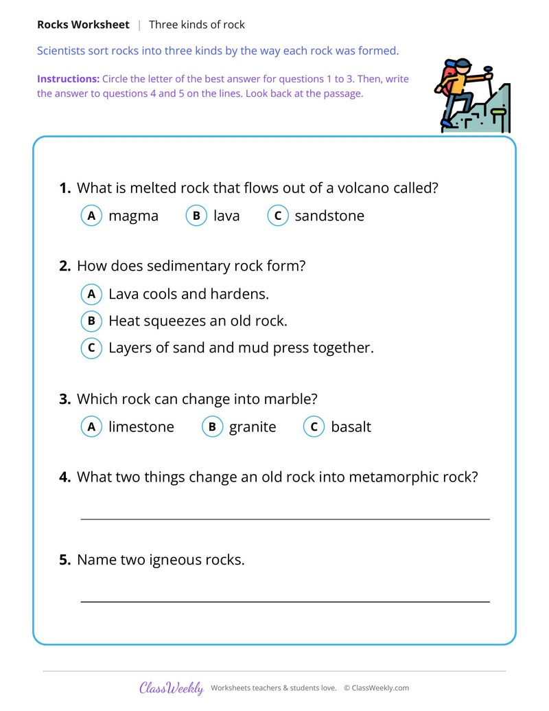 Three Kinds of Rock, Read and Answer