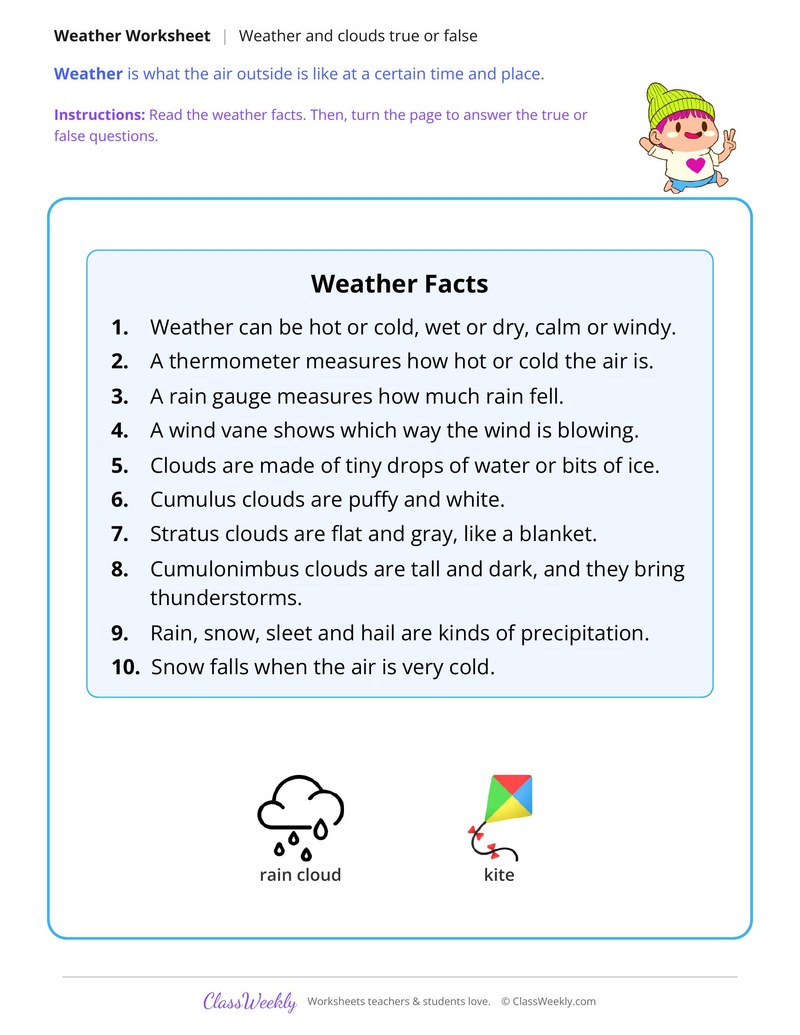 Weather and Clouds True or False - Page 1