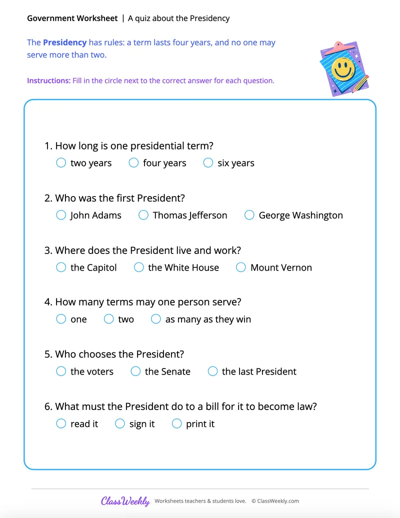 A quiz about the Presidency