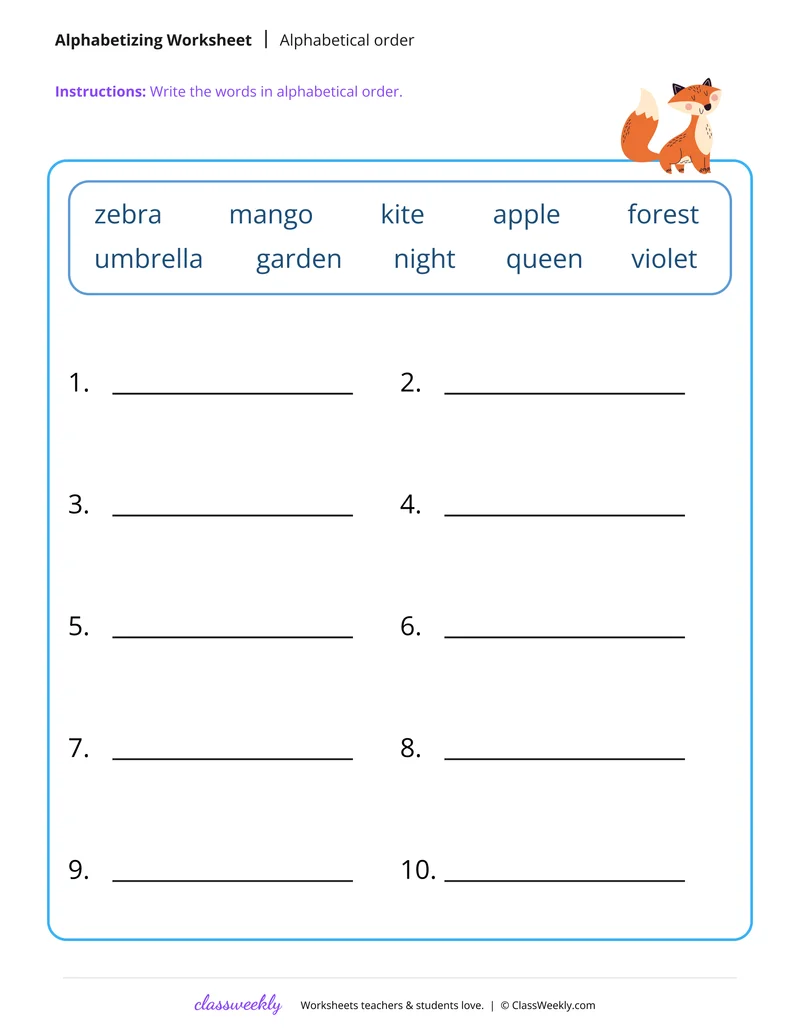 Alphabetical order words