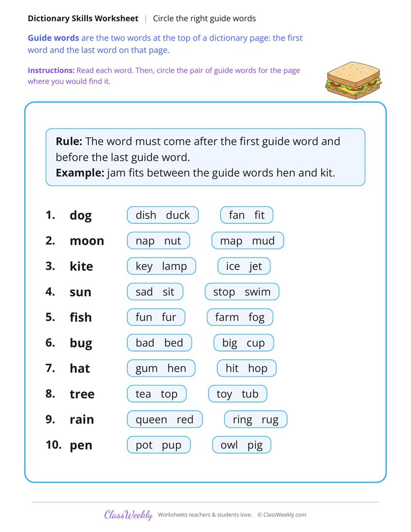 Which Guide Words? Circle the Right Page