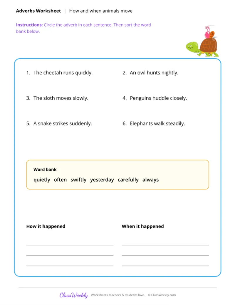 Adverbs - How and When Animals Move