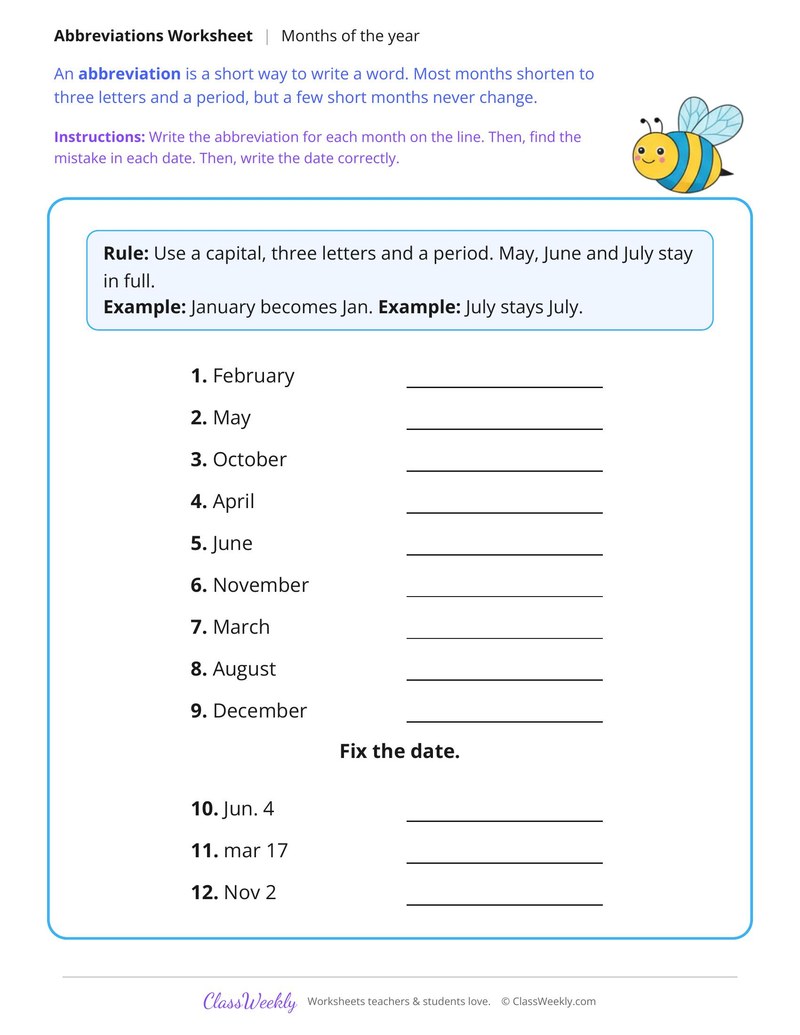 Abbreviations for Months of the Year