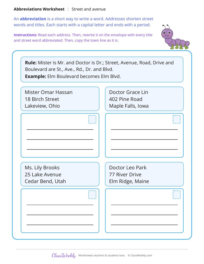Abbreviations in an Address, Street and Avenue