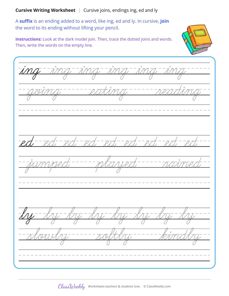 Cursive Joins, Endings ing, ed and ly