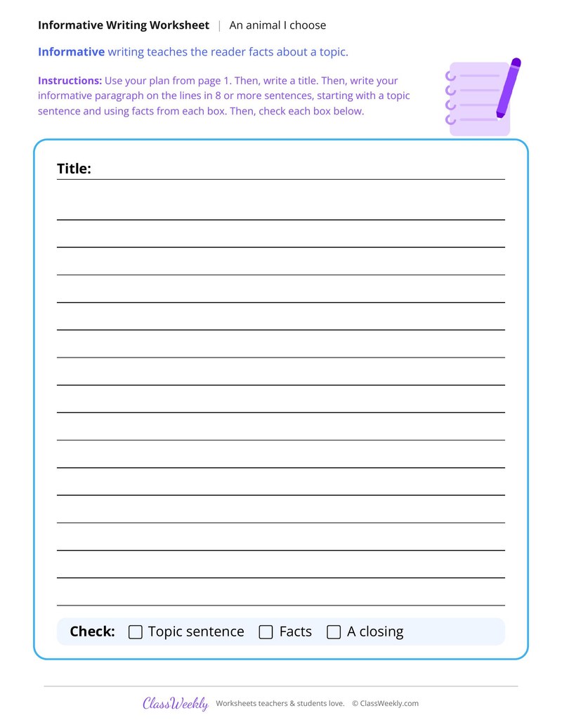 All About an Animal I Choose Informative Writing