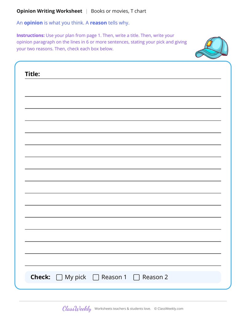 Books or Movies Opinion Writing