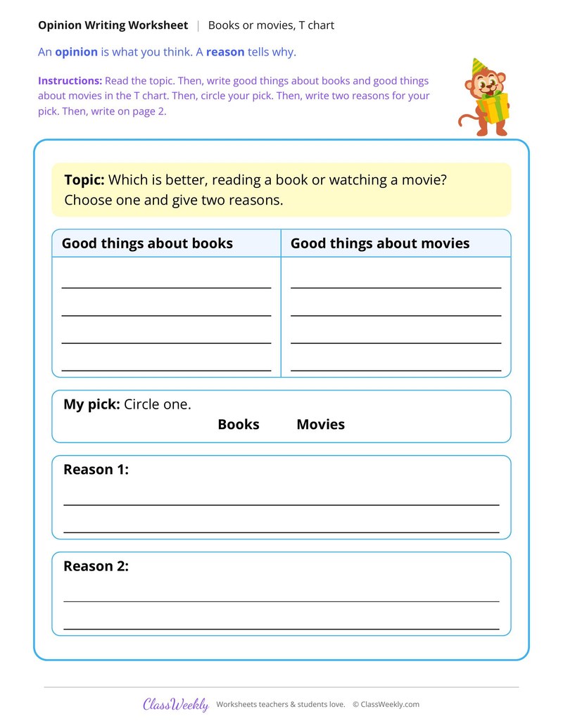 Books or Movies Opinion Writing - Page 1