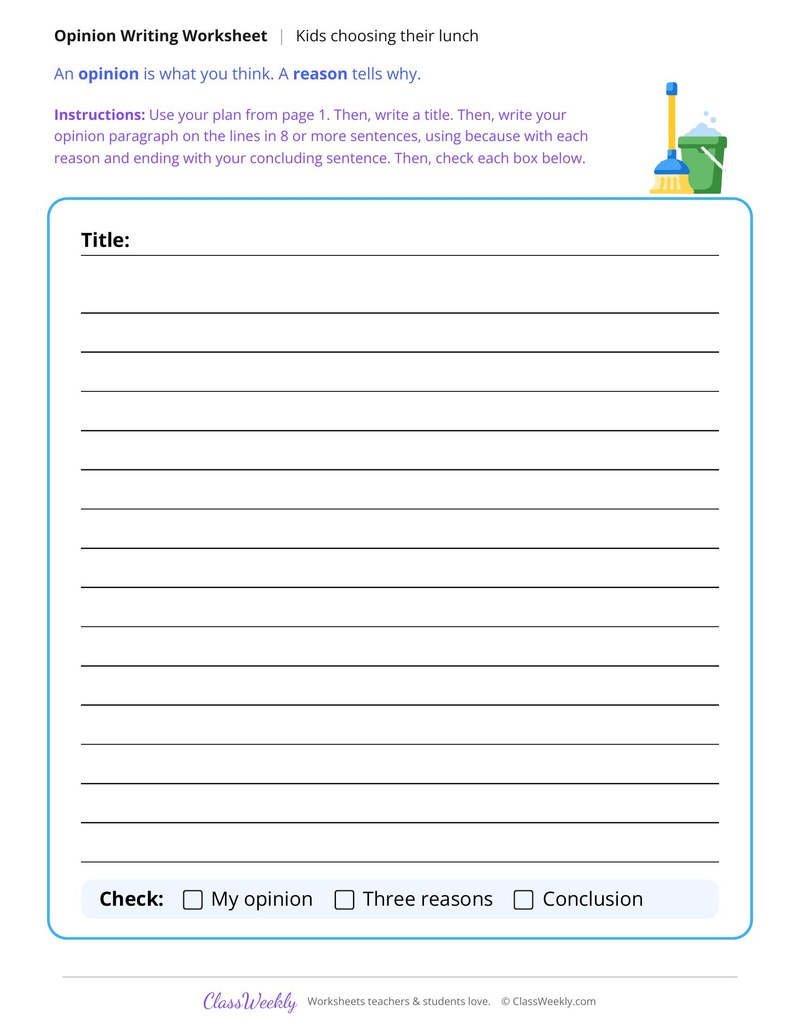 Should Kids Choose Their Own Lunch Opinion Writing - Page 2