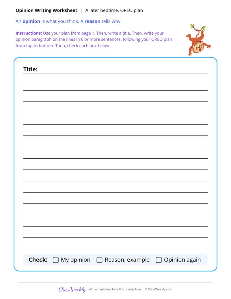 Should Kids Have a Later Bedtime Opinion Writing