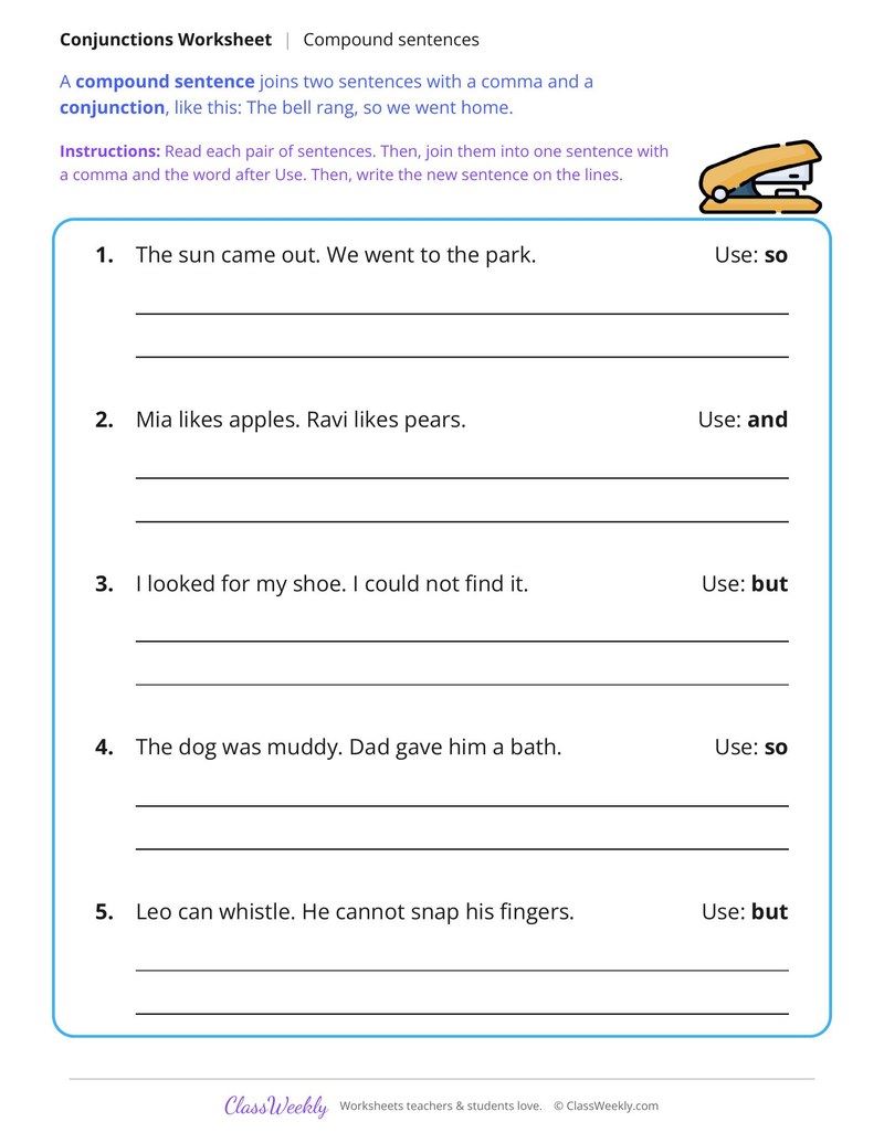 Join Two Sentences With a Comma and a Conjunction