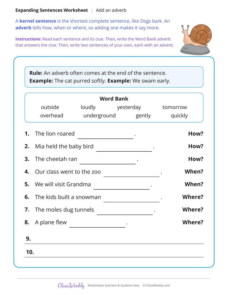 Expand a Sentence With an Adverb