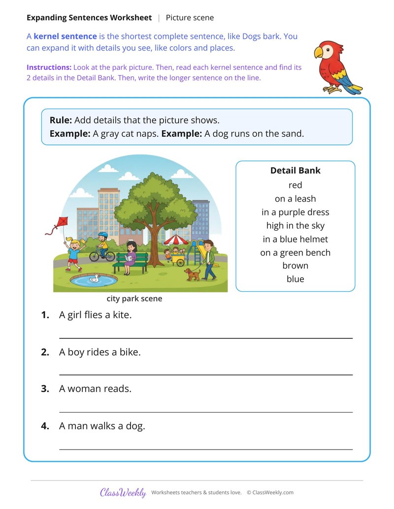 Expand Sentences About a Picture Scene
